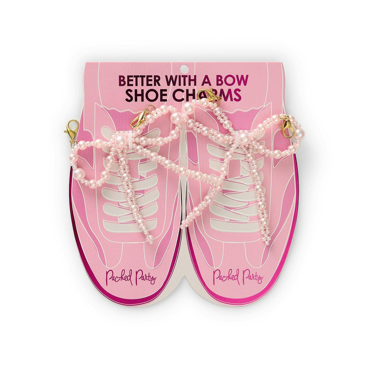 Packed Party Pink Pearl Bow Shoe Charms - Multi-Sized Faux Pearl Bow Charms with Lobster Clips for Sneakers, 2.75x3.3 Inch