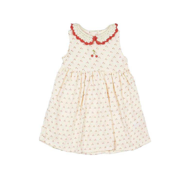 Crochet Collar Dress in Red Dot/Cherry