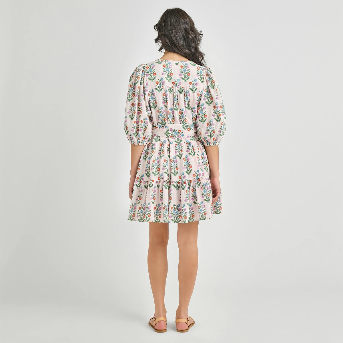 Womens Short Indira Dress - Pink Dewdrop Block Print