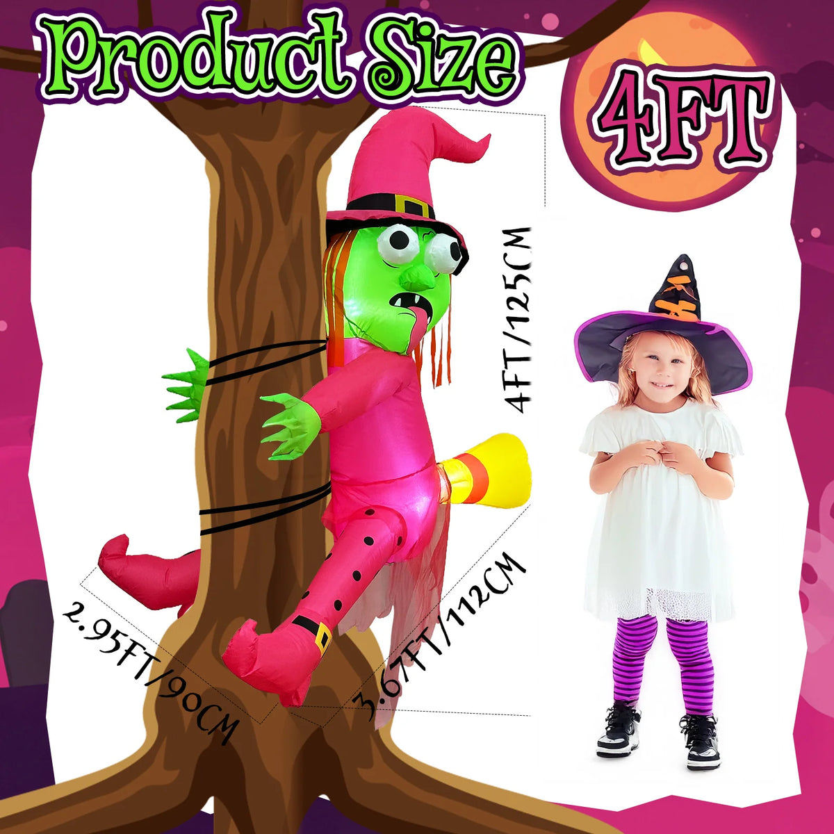 Halloween Inflatable Crashing Witch LED Decoration 1.5m