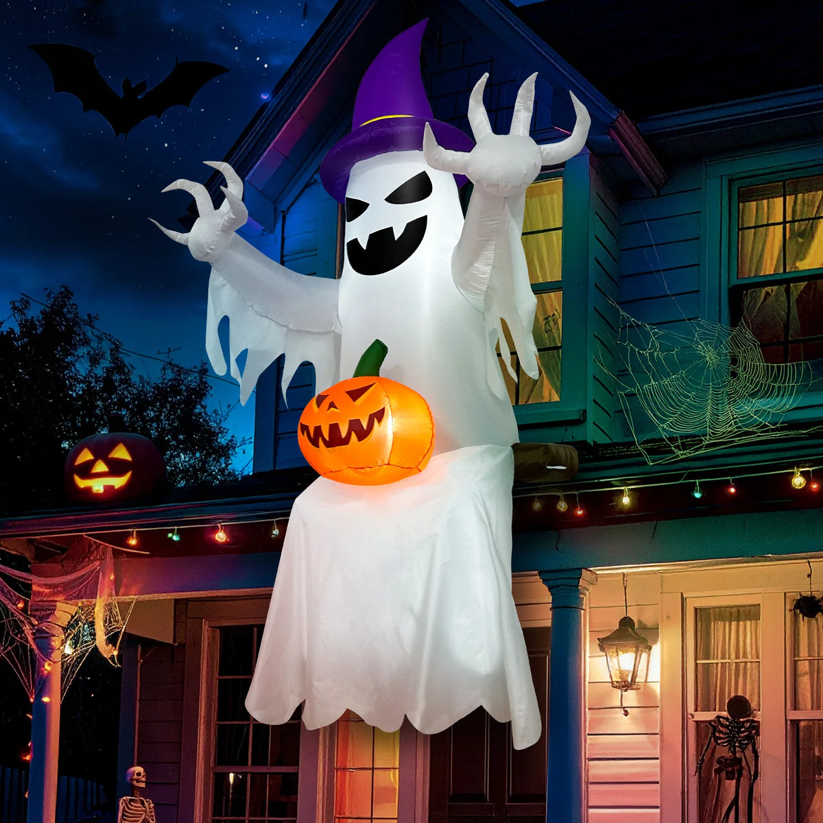 Inflatable Pumpkin Skeleton Ghost Halloween Yard Decoration LED Lights 1.8m