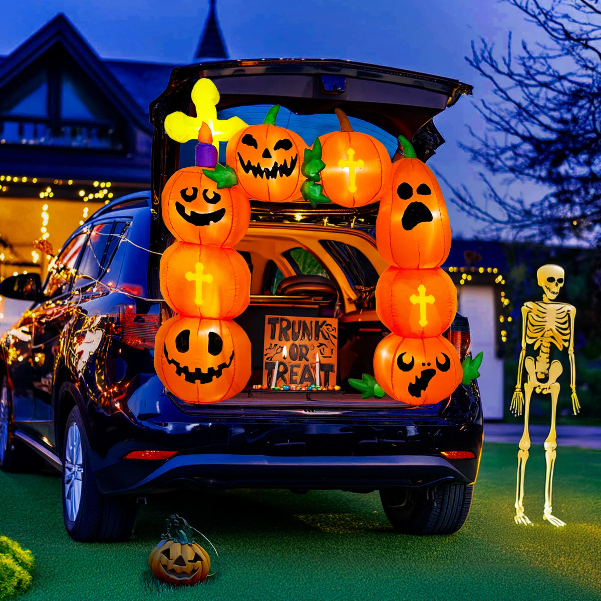 Inflatable Car Pumpkin Halloween Yard Decoration LED Lights 1.2m