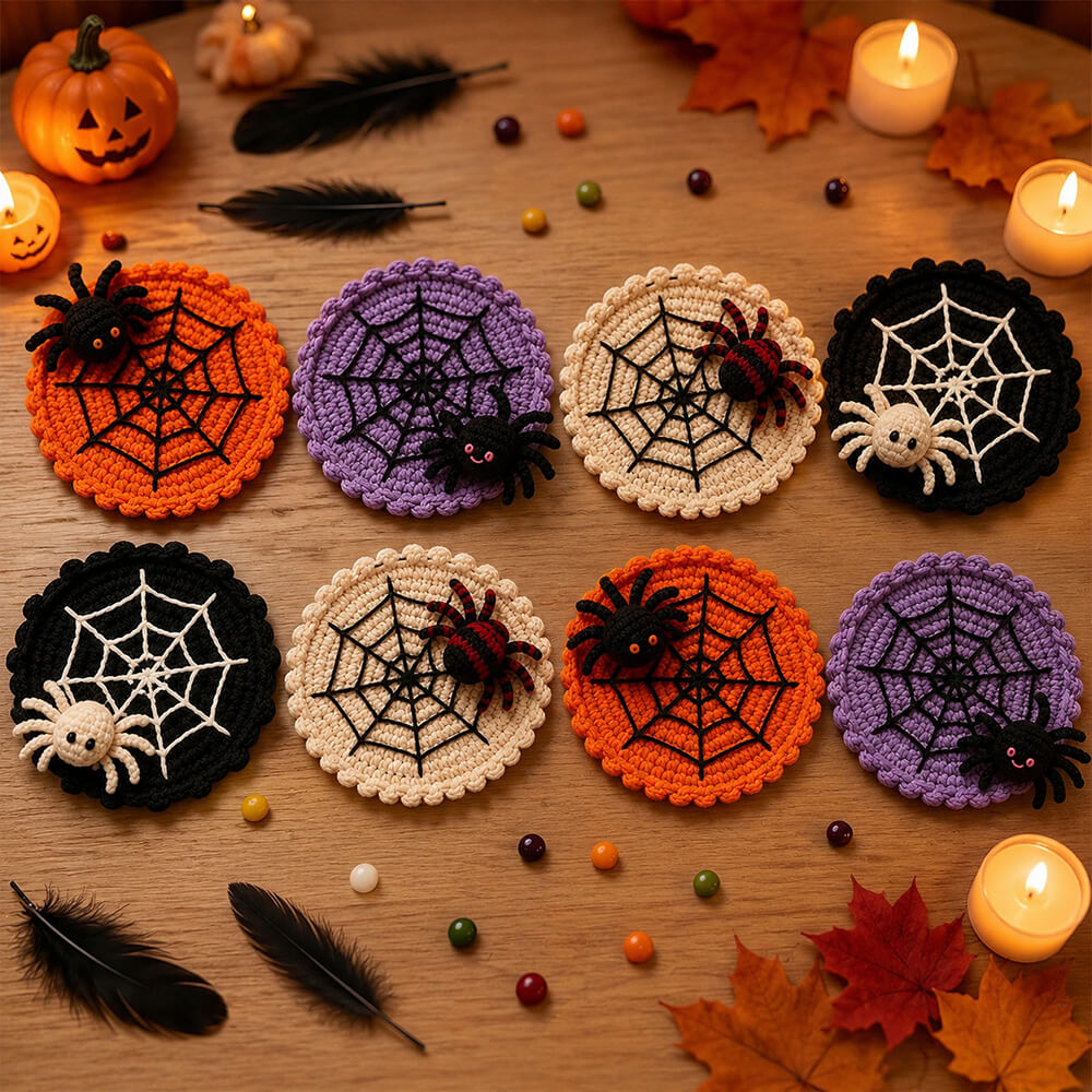 Crochet Spider Web Coaster Set