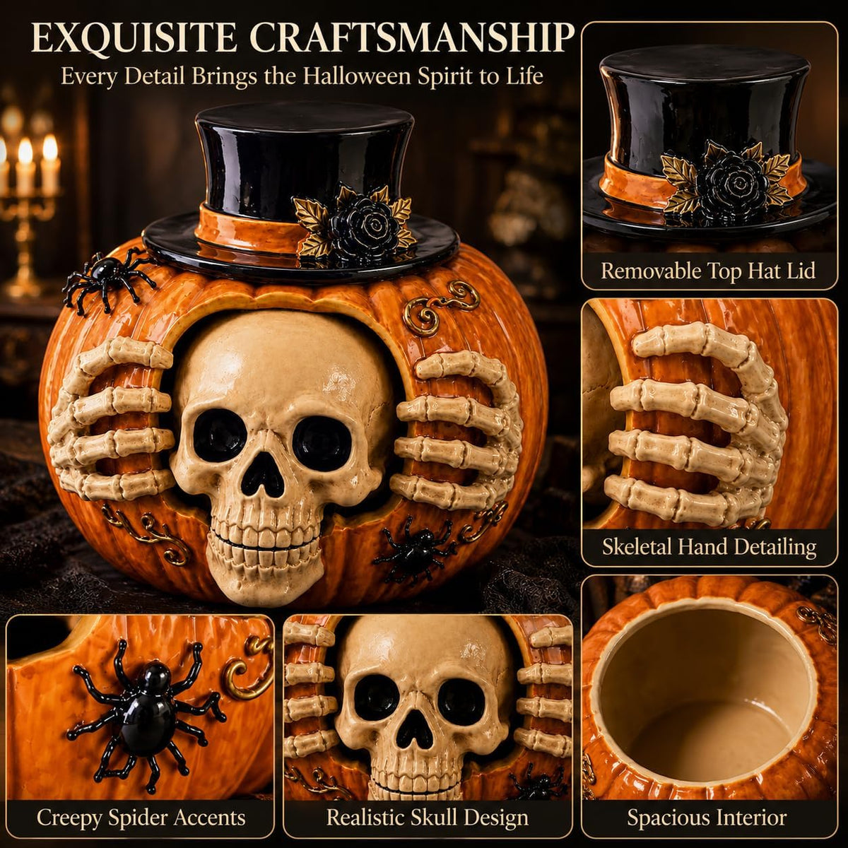 Skull and Pumpkin Halloween Candy Jar