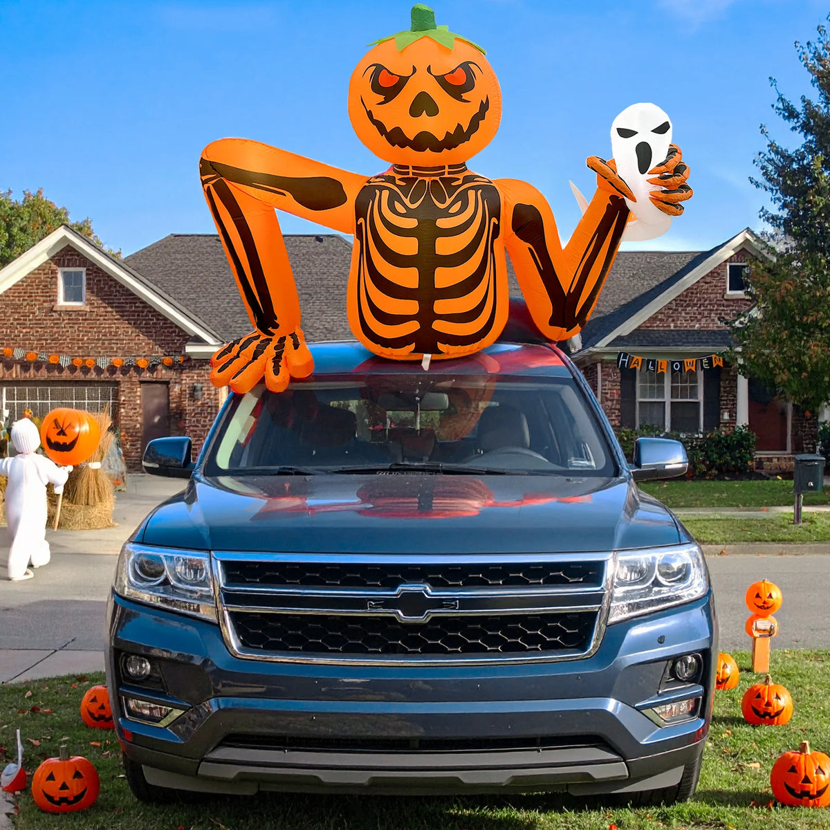 Inflatable Pumpkin Skeleton Ghost Halloween Yard Decoration LED Lights 1.8m