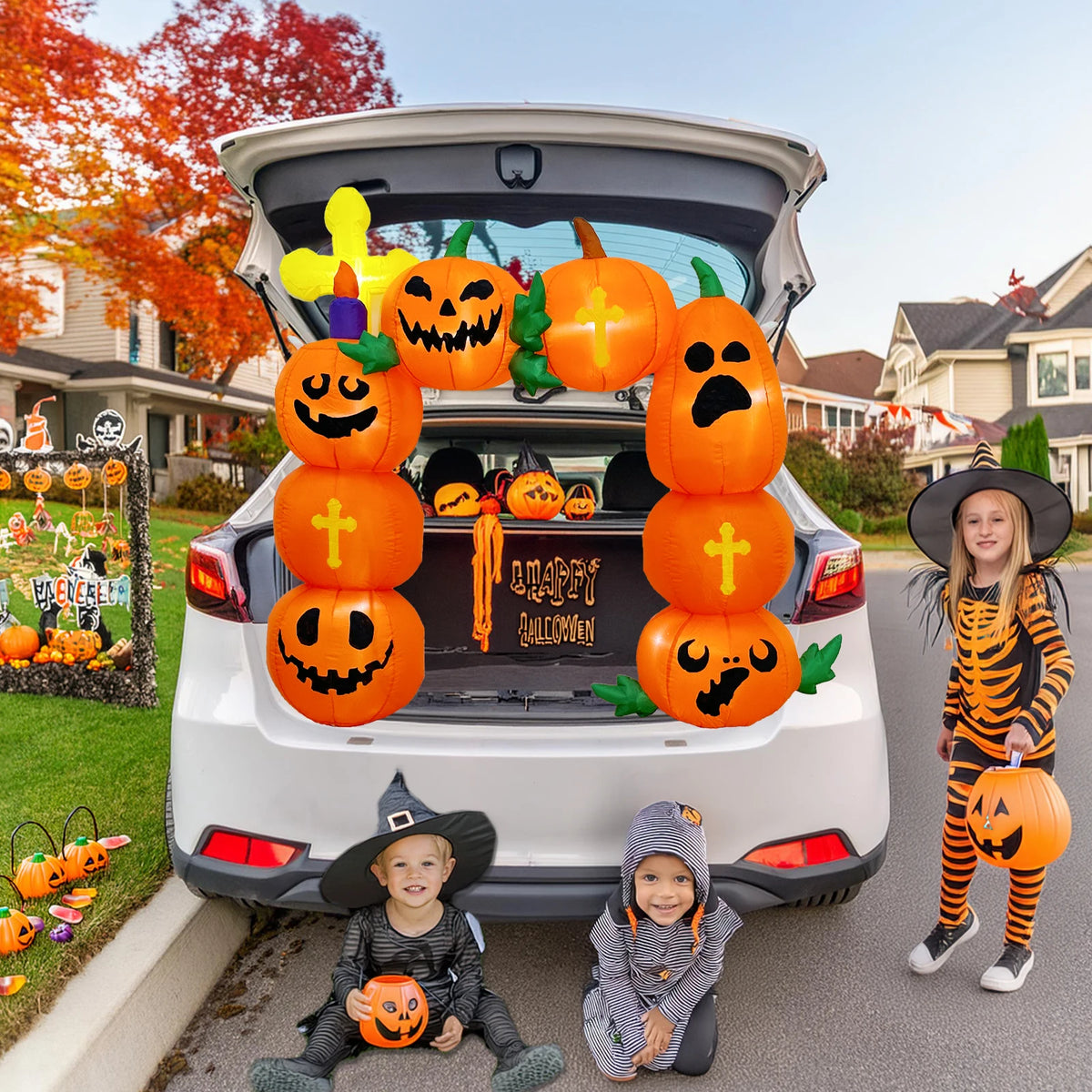 Inflatable Car Pumpkin Halloween Yard Decoration LED Lights 1.2m