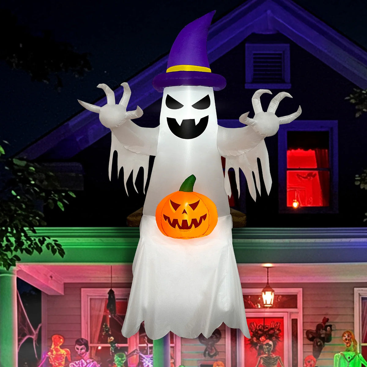 Inflatable Pumpkin Skeleton Ghost Halloween Yard Decoration LED Lights 1.8m
