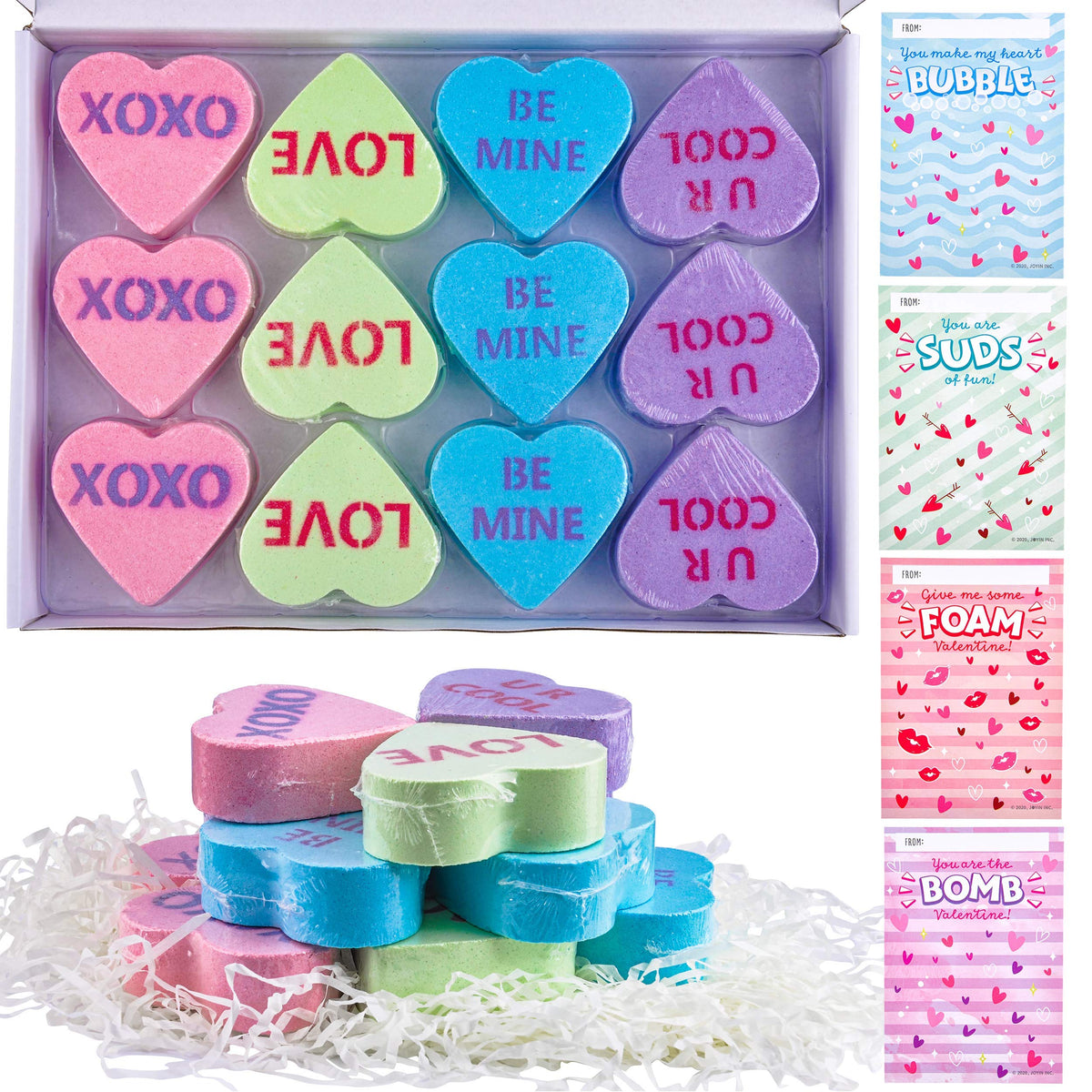 Valentine’s Day Heart Shape Soap - 12 Packs Heart Soap Bath Bomb with Cards
