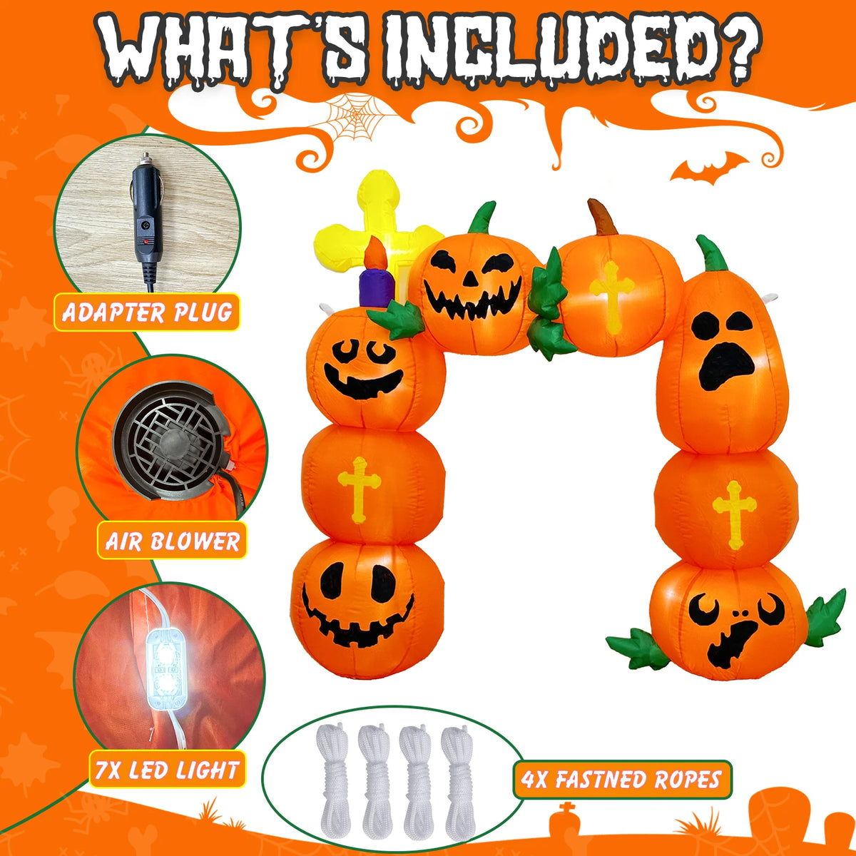 Inflatable Car Pumpkin Halloween Yard Decoration LED Lights 1.2m