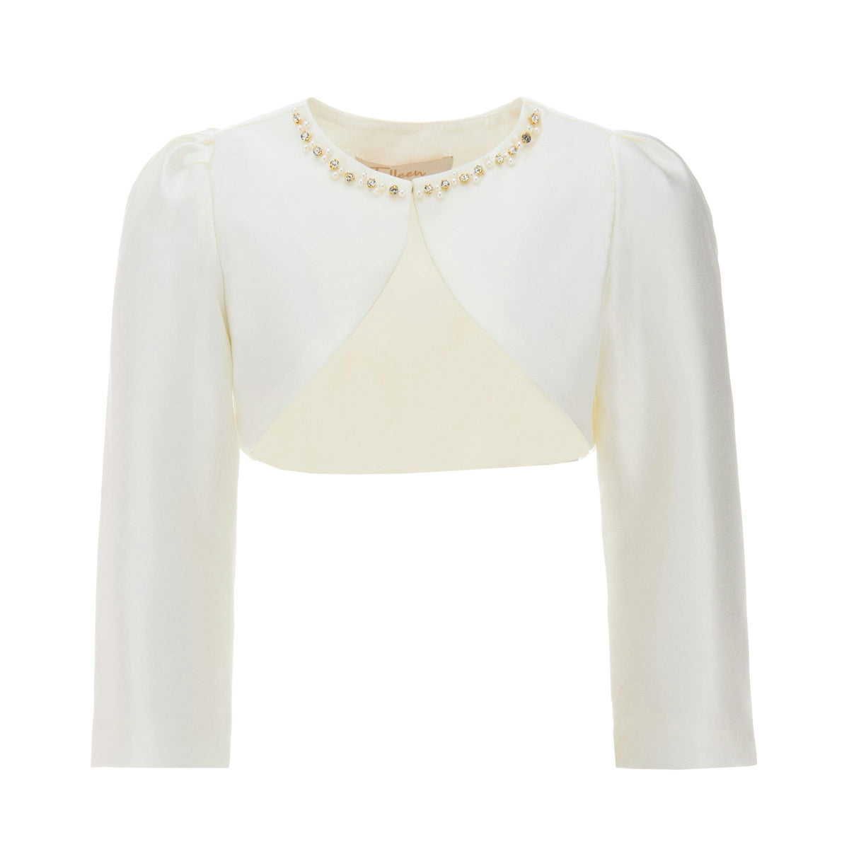 Cream Cropped Satin Cardigan
