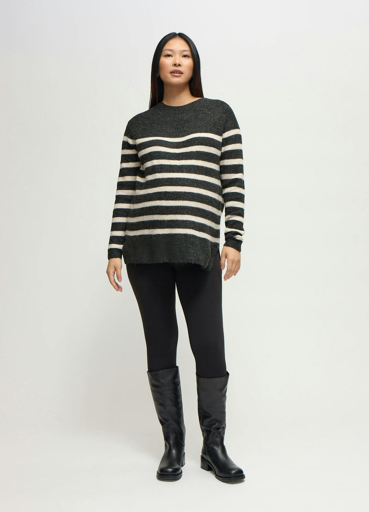Striped Mock Neck Maternity & Nursing Tunic Sweater
