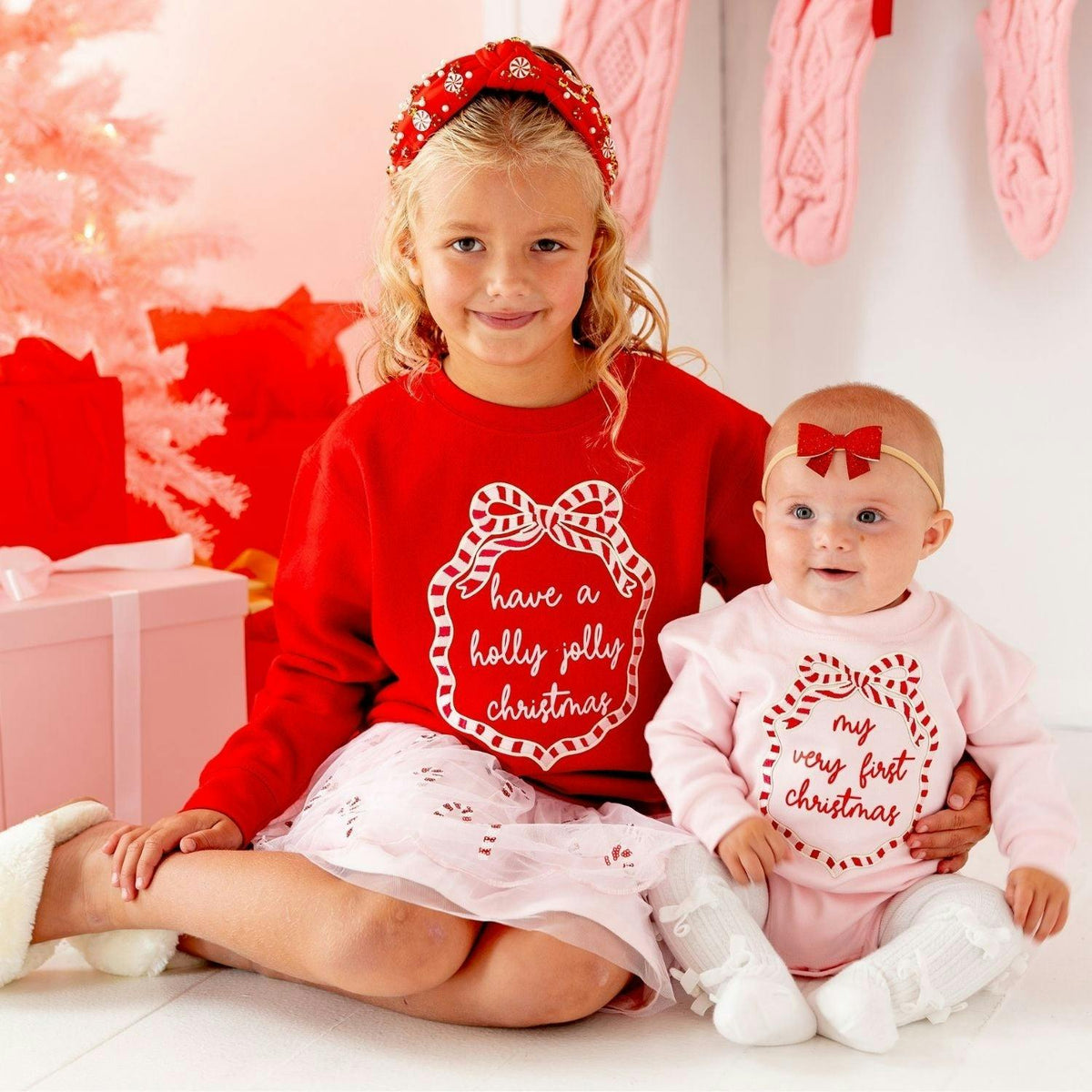 My First Christmas Sequin Bow Patch Long Sleeve Romper