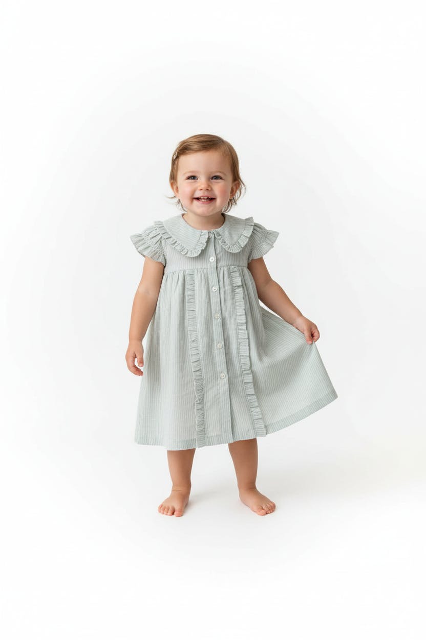 Striped Dress with Collar Soft Blue — Cotton Girls Dress | Infant to Tween 0-13 Years