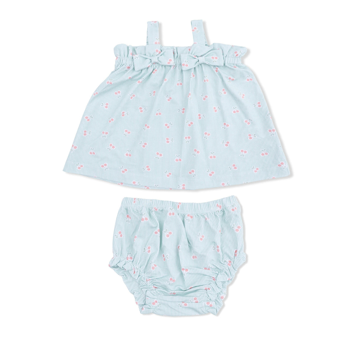 Tiny Cherry Stripe - Top with Bows and Ruffle Leg Bloomer