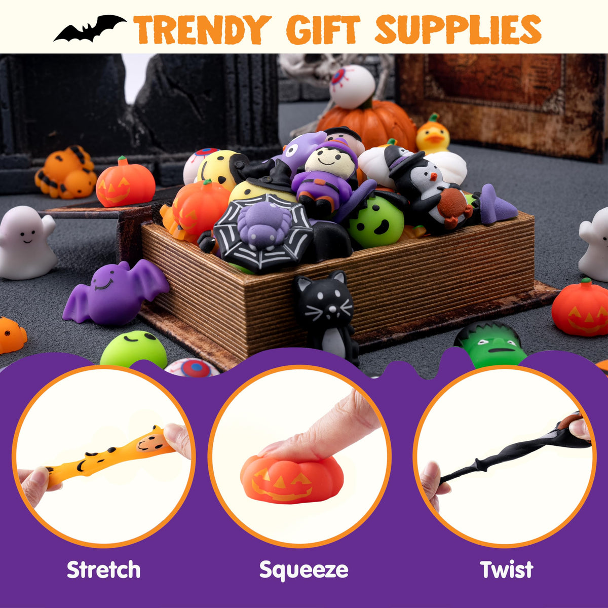 JOYIN 100-Piece Halloween Mochi Squishy Toys Set