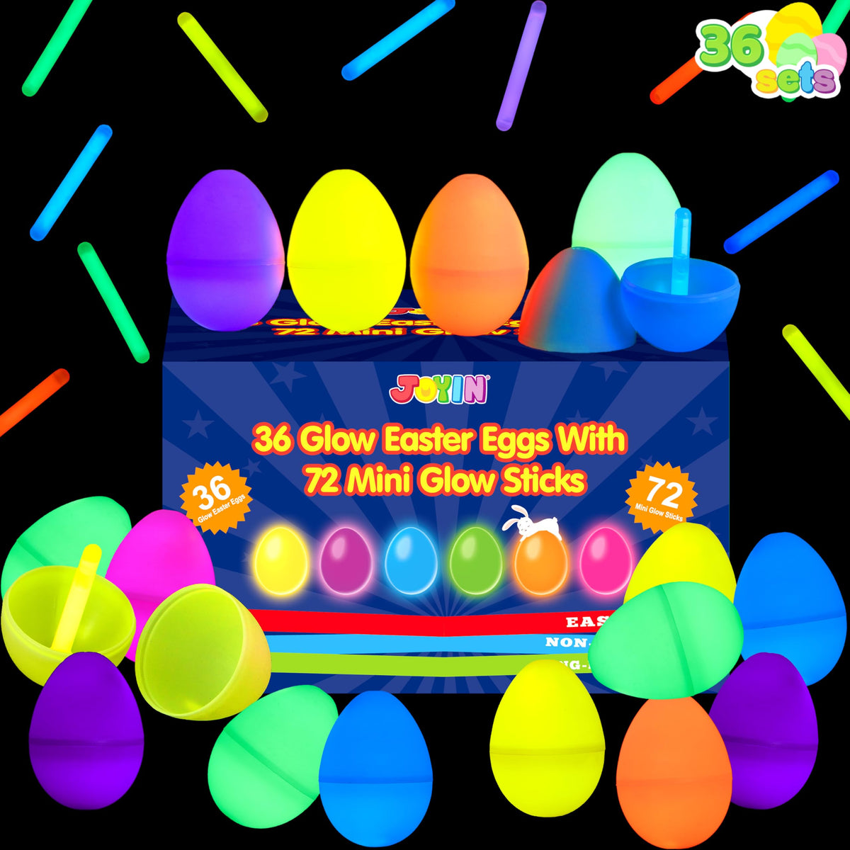 JOYIN 100 Pcs Easter Eggs with Mini Glow Sticks