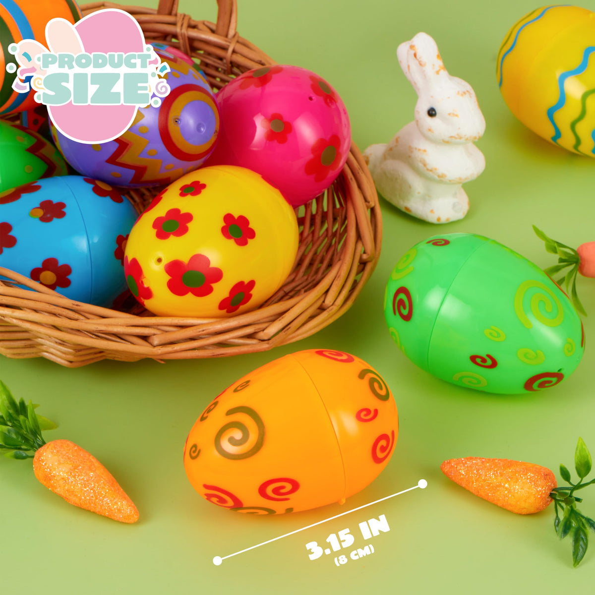 JOYIN 100 Pcs Plastic Printed Bright Easter Eggs 3.15'' Fillable Empty Eggs for Easter Hunt