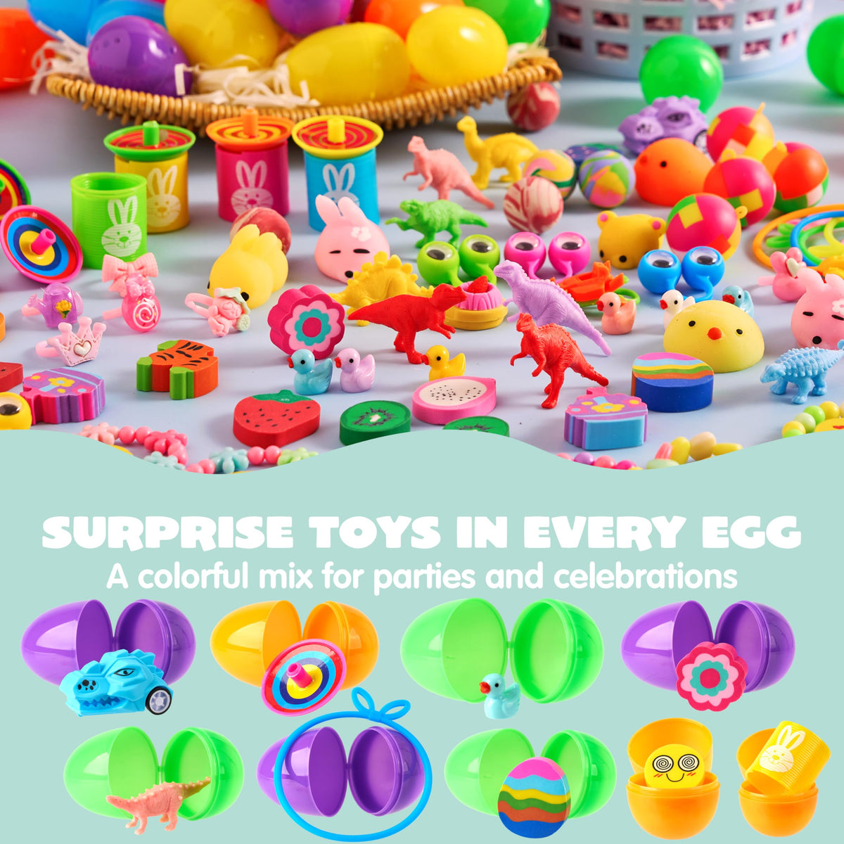 JOYIN 100 Pcs Prefilled Easter Eggs with Assorted Toys