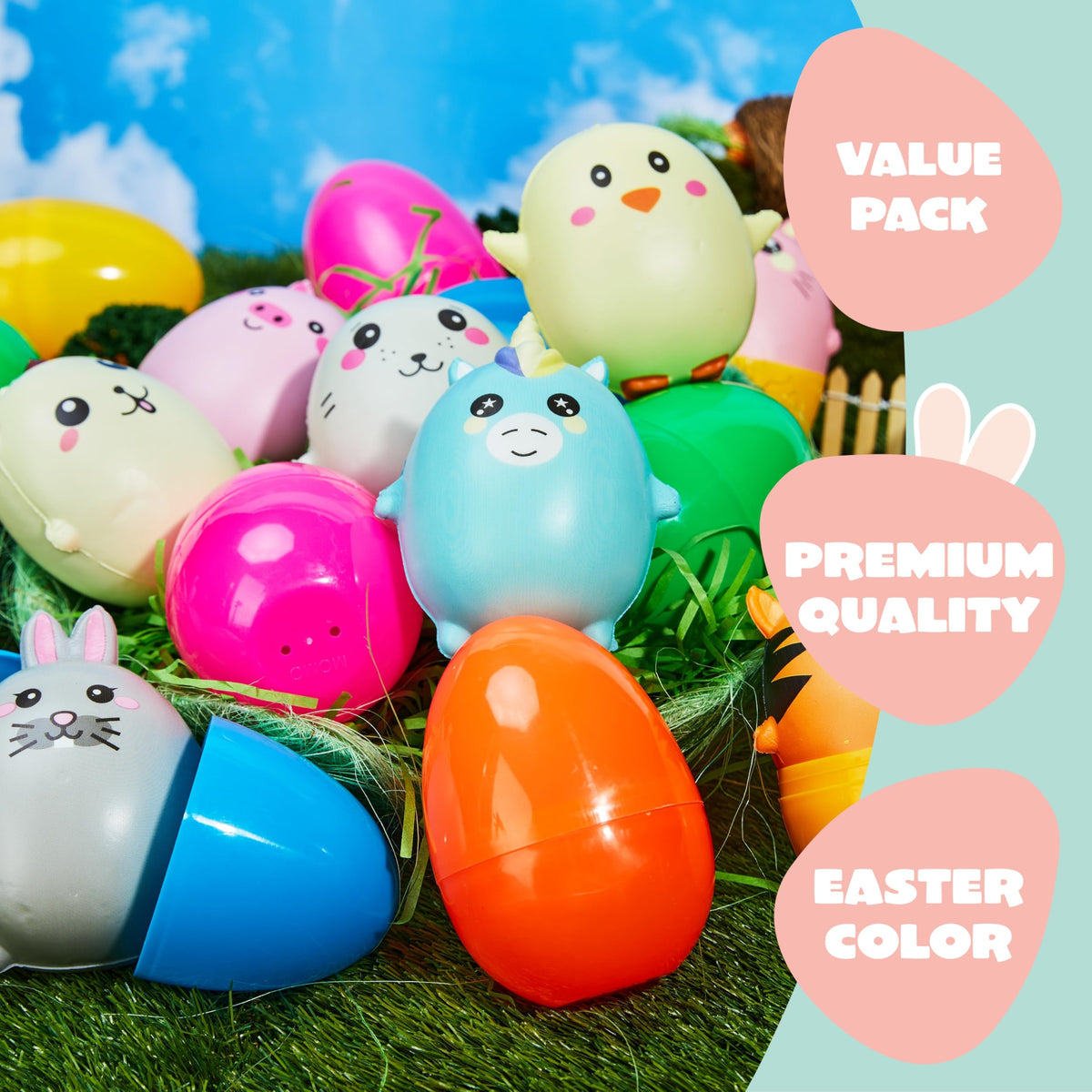 JOYIN 10 Pcs Jumbo Easter Eggs with Animal Squishy Toys