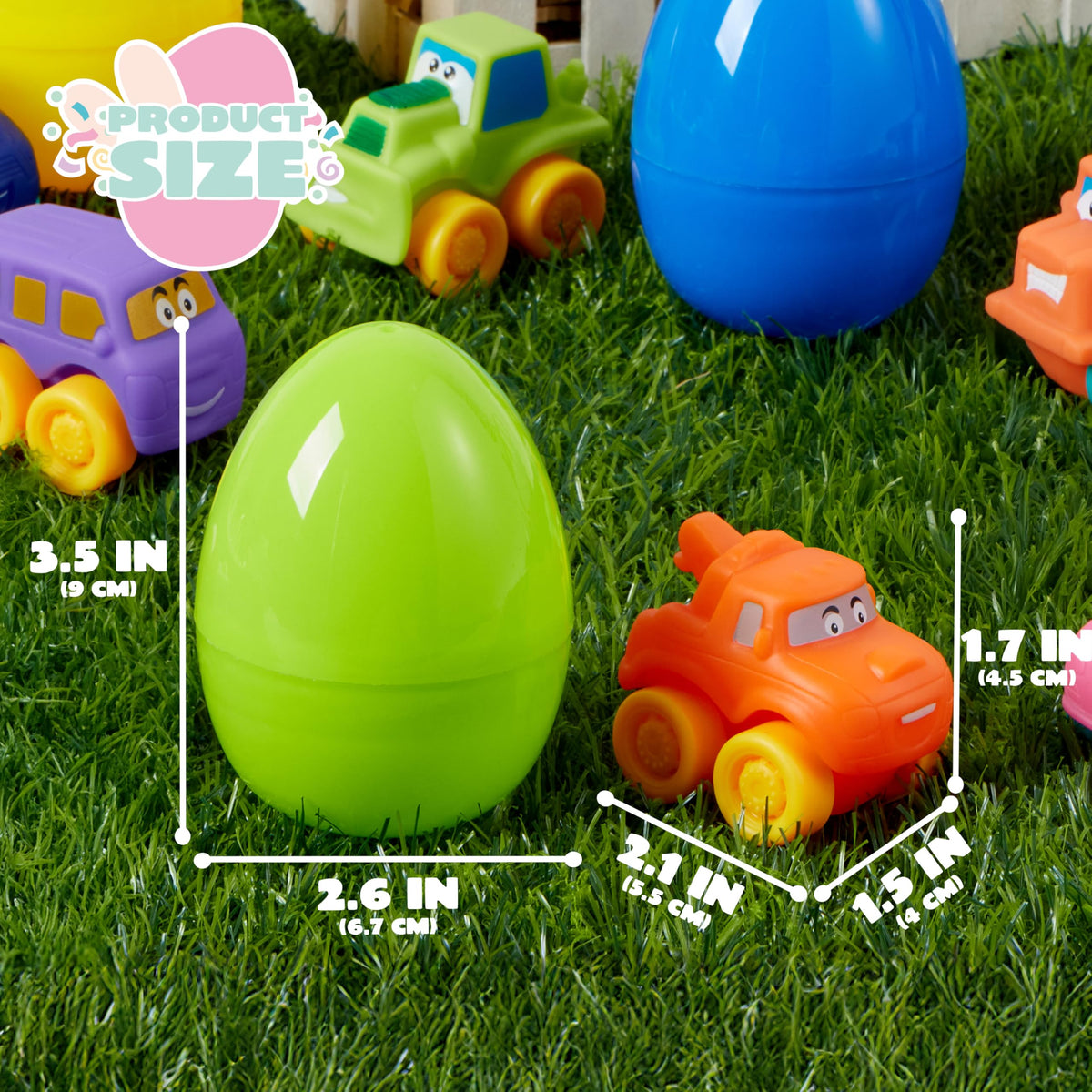 JOYIN 12 Pcs Easter Eggs with Rubber Cars