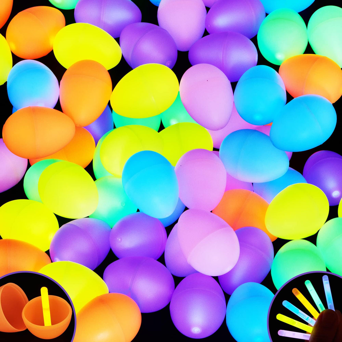 JOYIN 144 Pcs Easter Eggs with Mini Glow Sticks