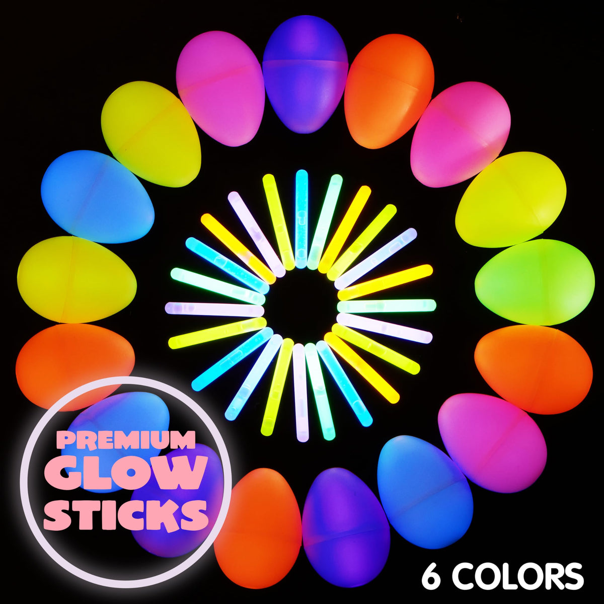JOYIN 144 Pcs Easter Eggs with Mini Glow Sticks
