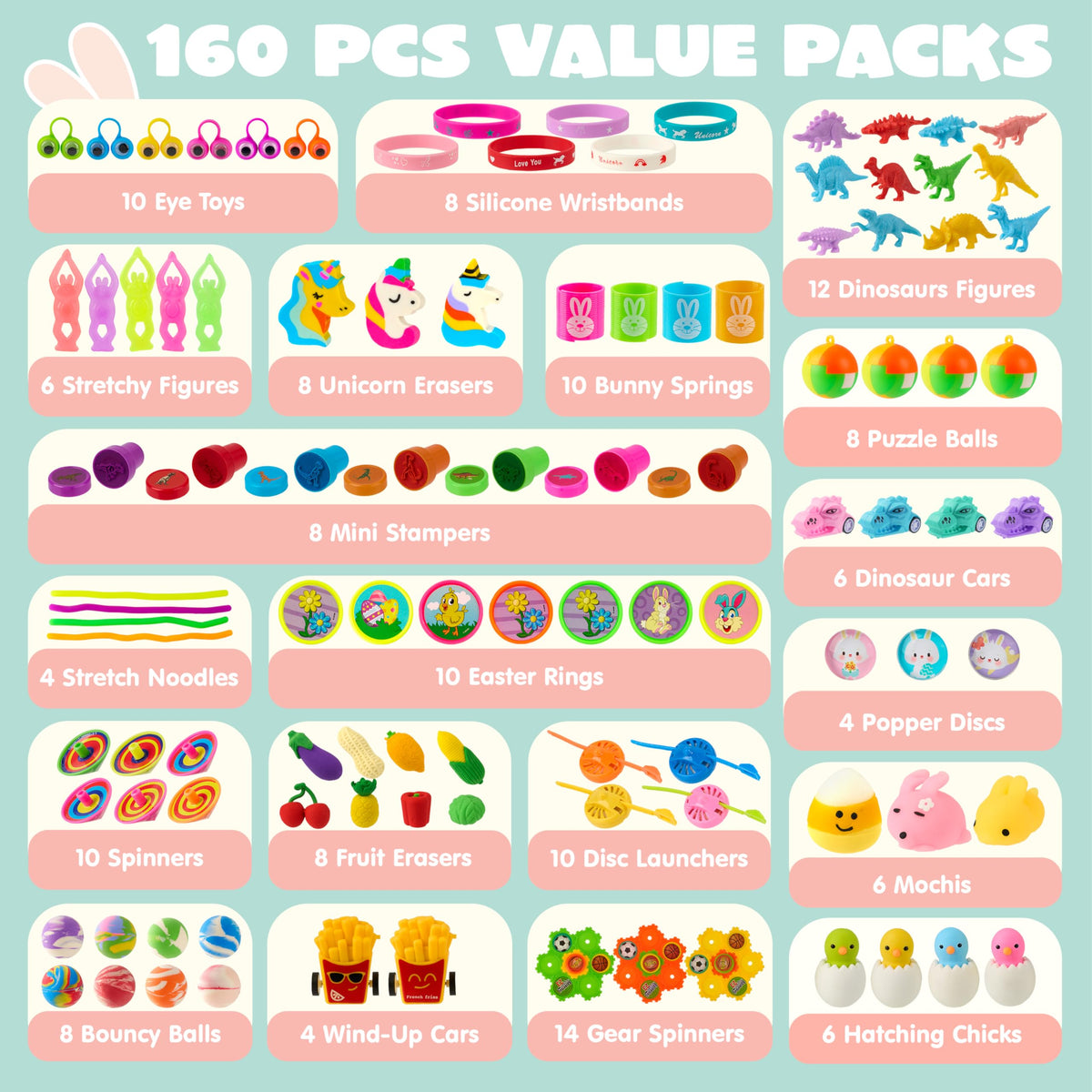 JOYIN 160Pcs Prefilled Easter Eggs with Assorted Toys