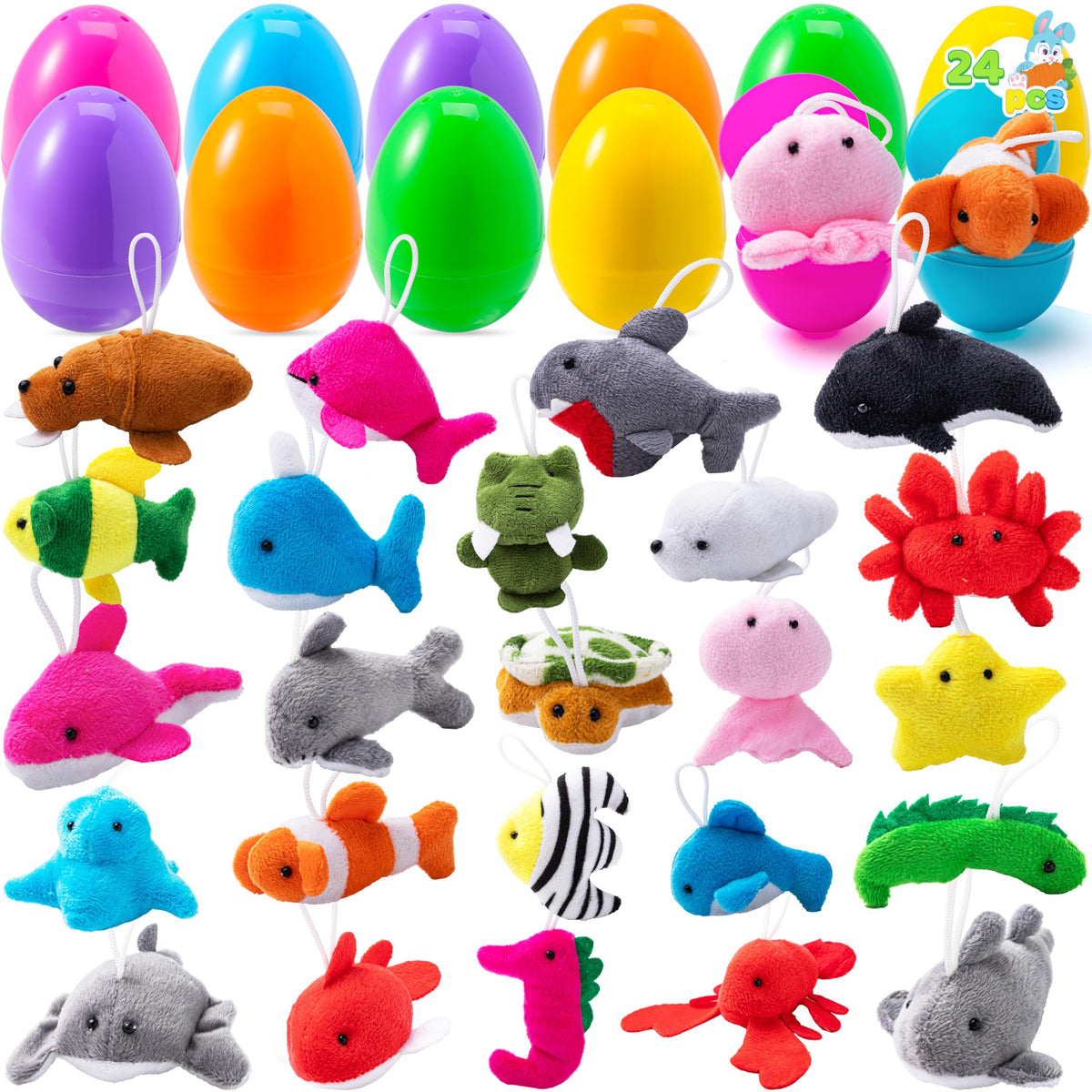 JOYIN 24 Pcs Prefilled Easter Eggs with Sea Animal Plush Toys