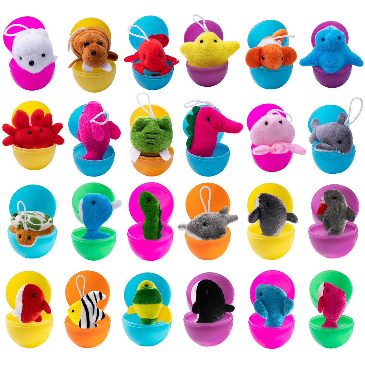 JOYIN 24 Pcs Prefilled Easter Eggs with Sea Animal Plush Toys
