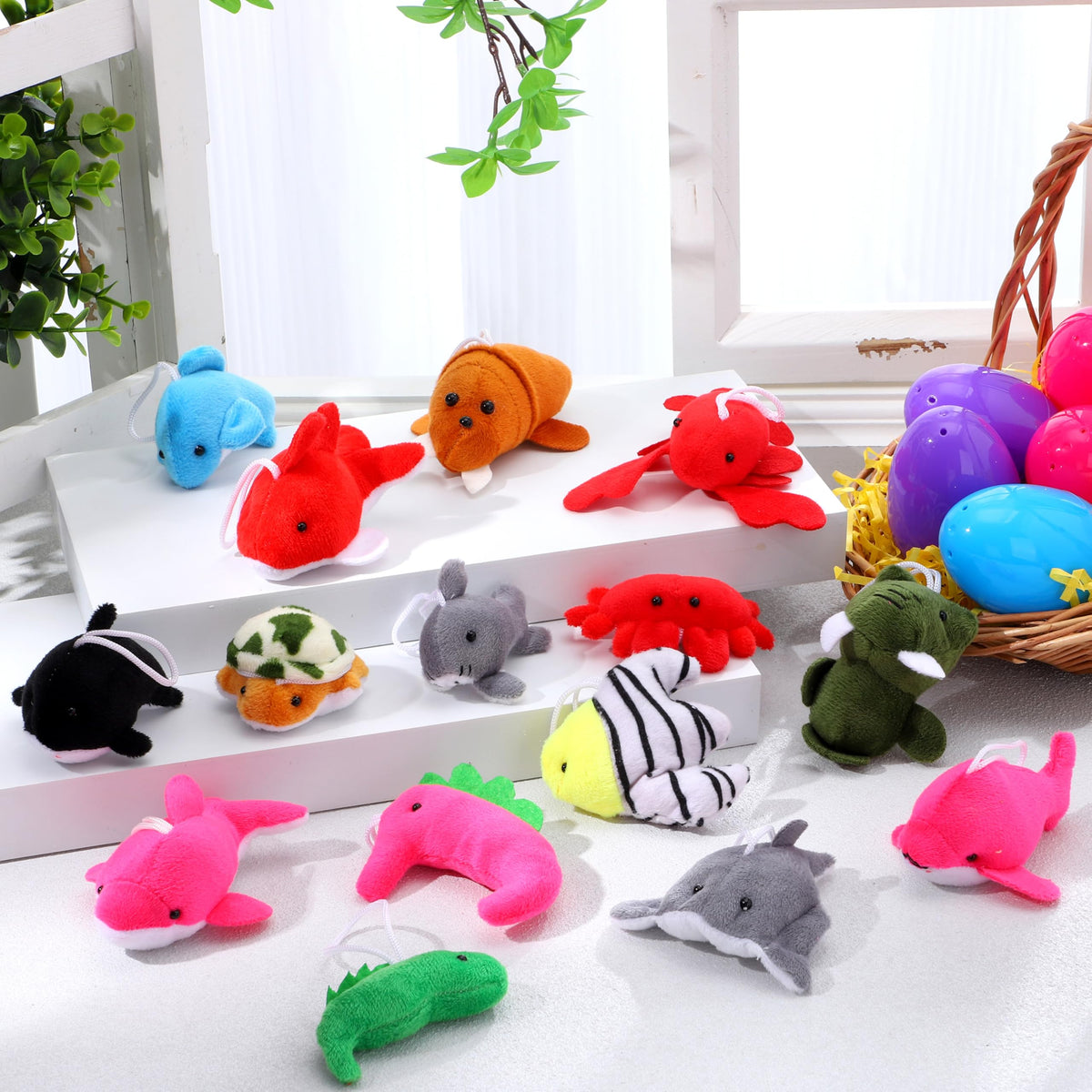 JOYIN 24 Pcs Prefilled Easter Eggs with Sea Animal Plush Toys