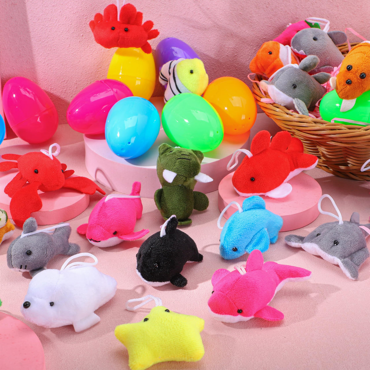 JOYIN 24 Pcs Prefilled Easter Eggs with Sea Animal Plush Toys