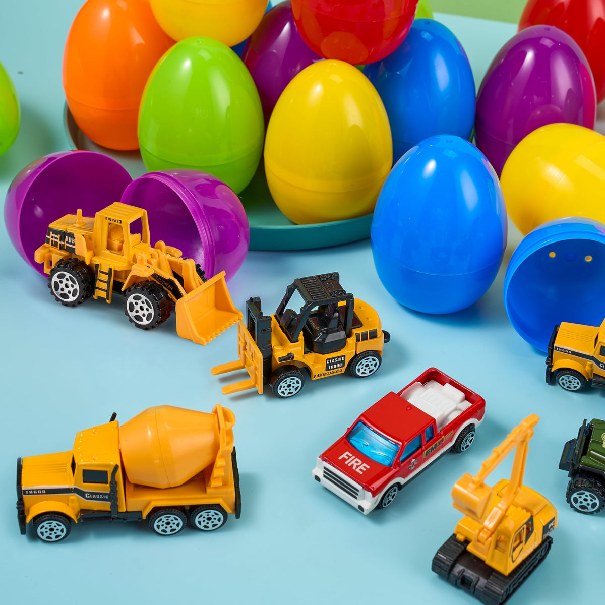 JOYIN 24 Pcs Prefilled Easter Eggs with Vehicle Toys