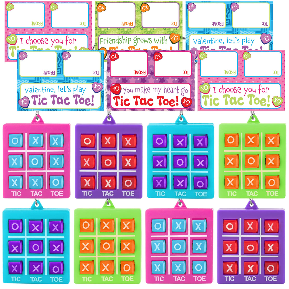 JOYIN 28 Pcs Valentine's Day Plastic Tic Tac Toe Game Favors with 4 Colors for Kids Goodie Bag Stuffers