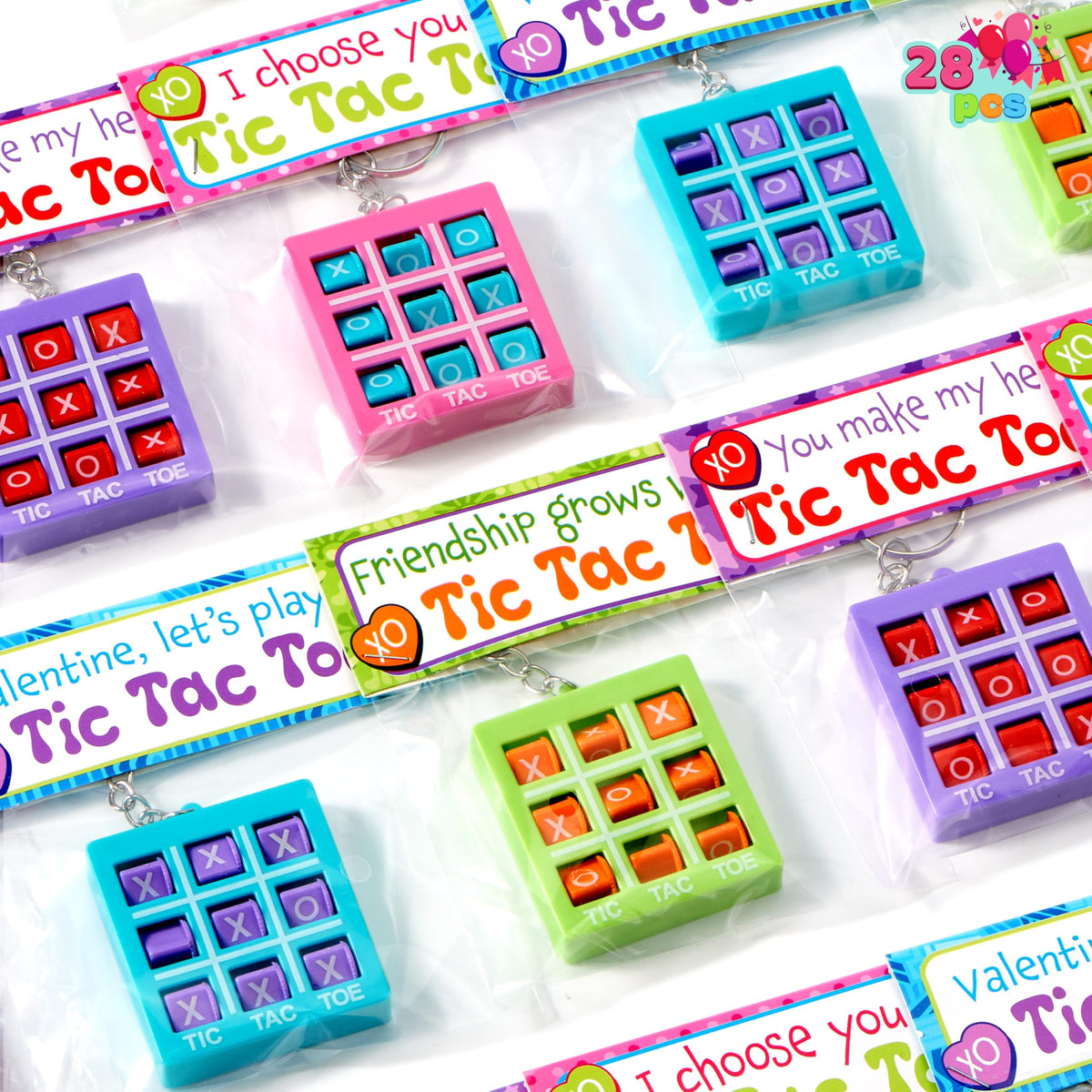 JOYIN 28 Pcs Valentine's Day Plastic Tic Tac Toe Game Favors with 4 Colors for Kids Goodie Bag Stuffers