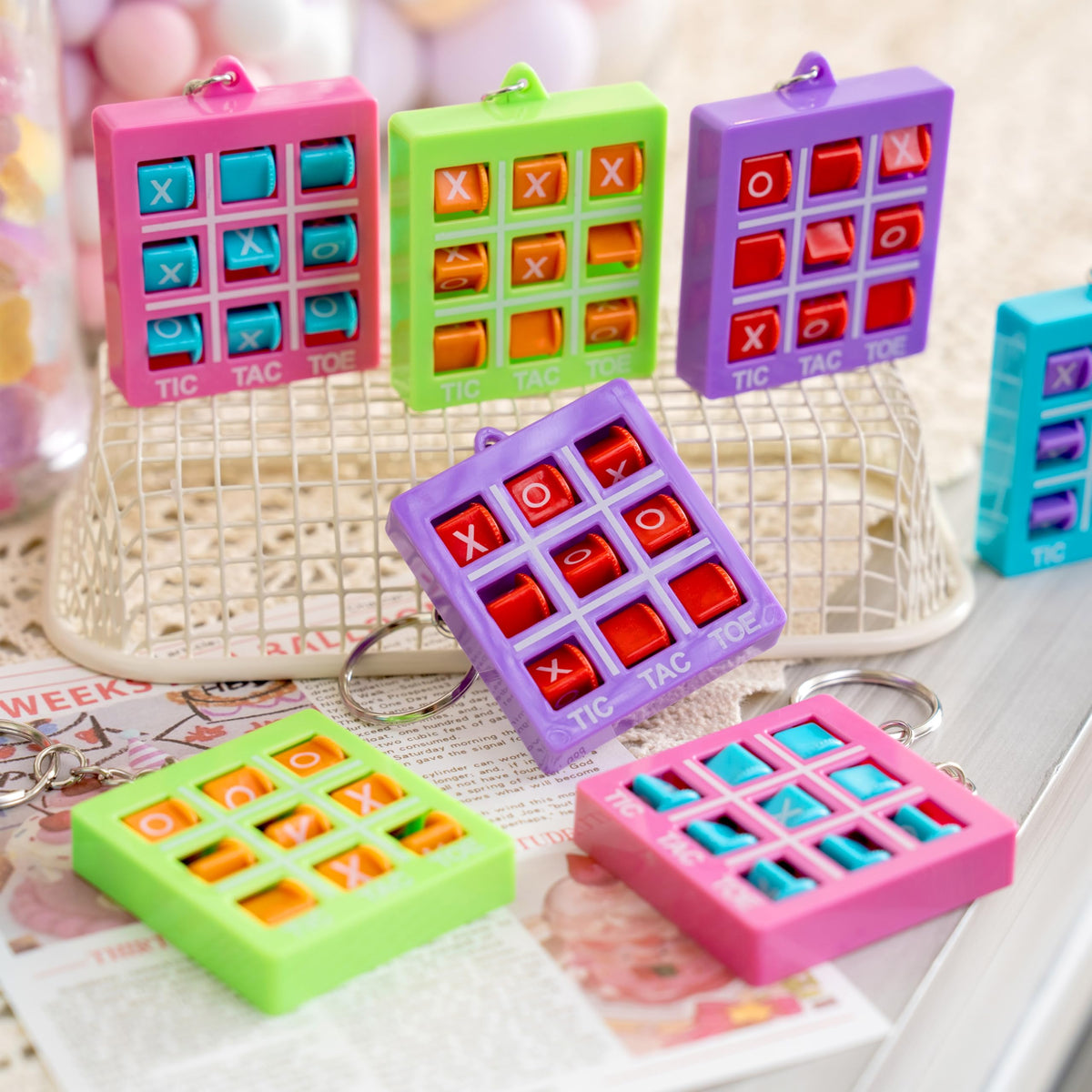 JOYIN 28 Pcs Valentine's Day Plastic Tic Tac Toe Game Favors with 4 Colors for Kids Goodie Bag Stuffers