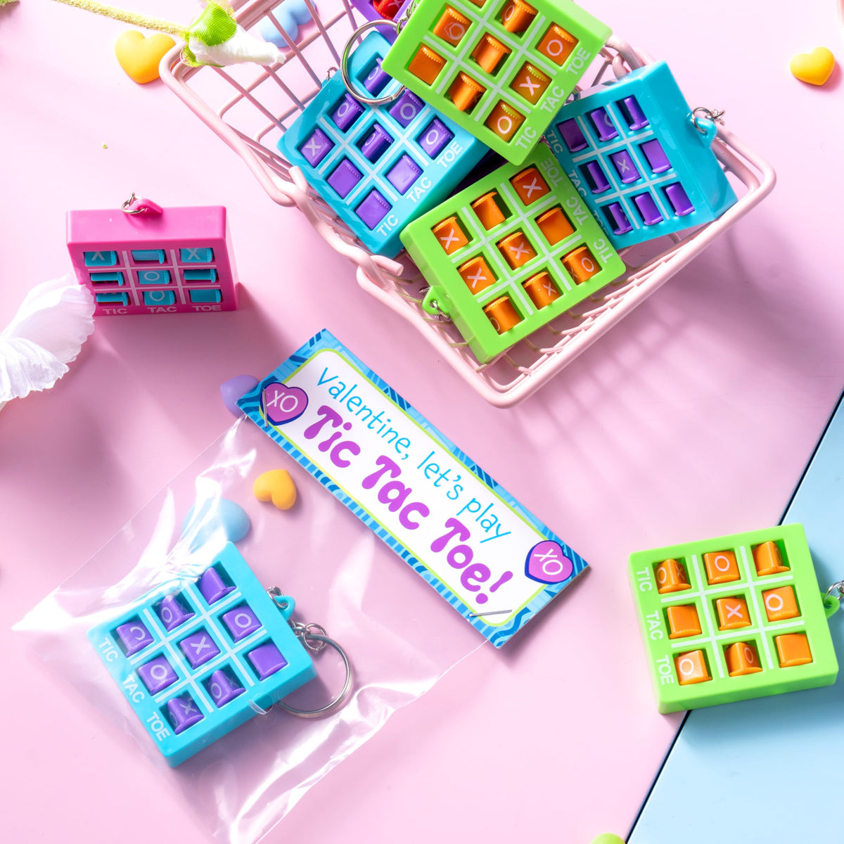 JOYIN 28 Pcs Valentine's Day Plastic Tic Tac Toe Game Favors with 4 Colors for Kids Goodie Bag Stuffers