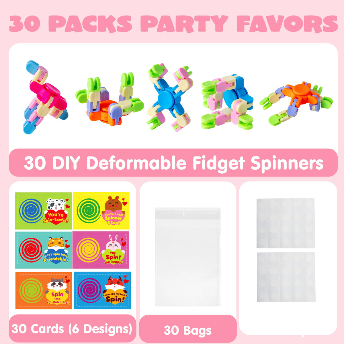 JOYIN 30Pcs Valentine's Fidget Spinners with Gift Cards - Kids Stress Relief Toys