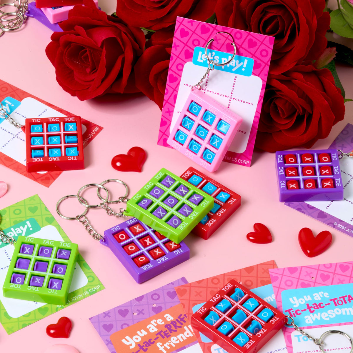 JOYIN 36 Pcs Valentines Day Tic-Tac-Toe Keychain with Greeting Cards