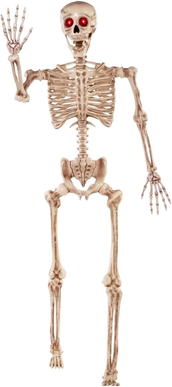 JOYIN 5.6 ft Halloween Life-Size Posable Skeleton with LED Glowing Eyes