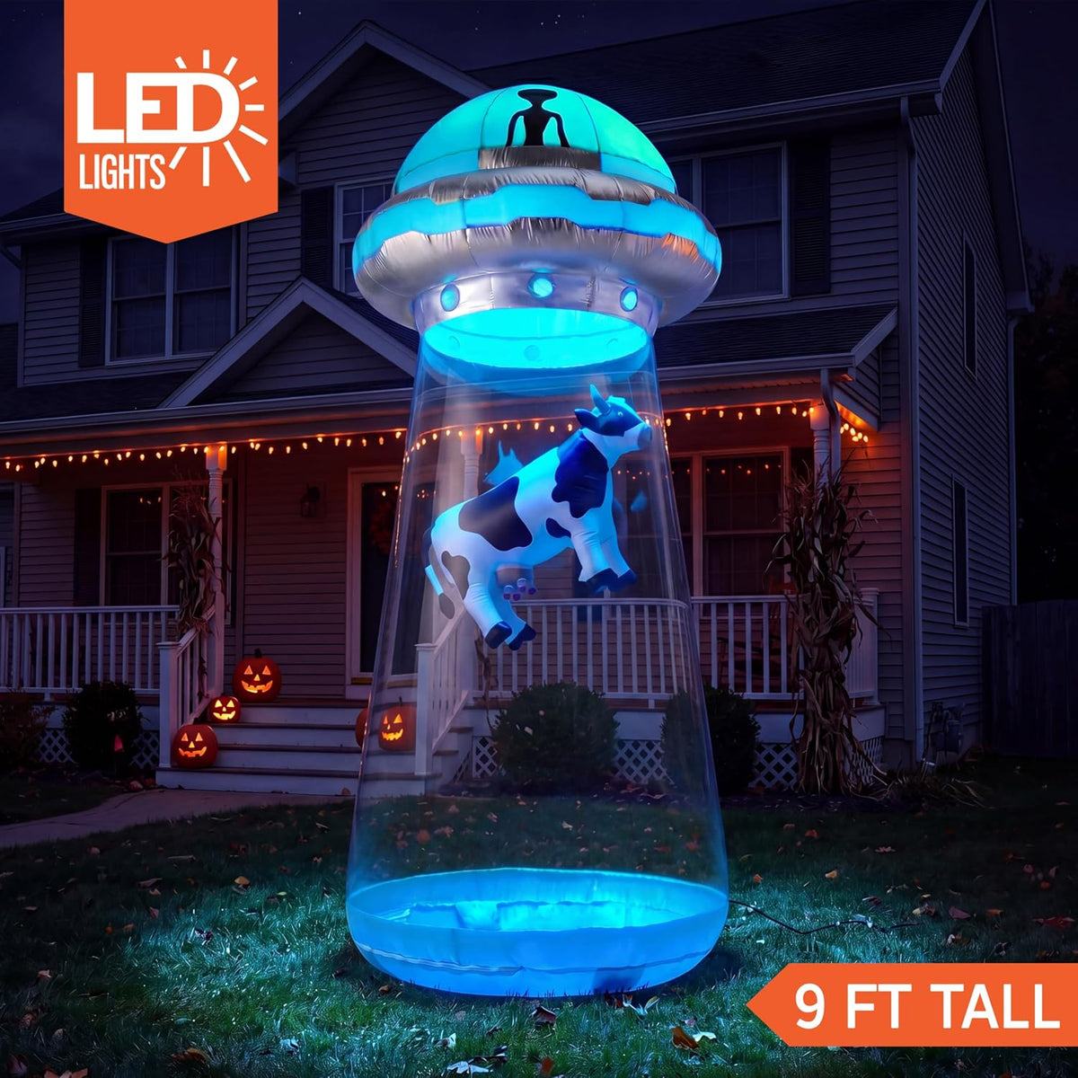 JOYIN 9 FT Giant Halloween Inflatable UFO Alien with Built-in LEDs