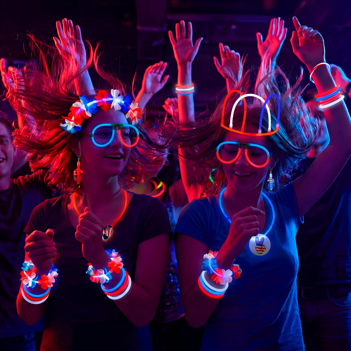 JOYIN Red, White & Blue 4th of July Glow Sticks & Accessories Pack