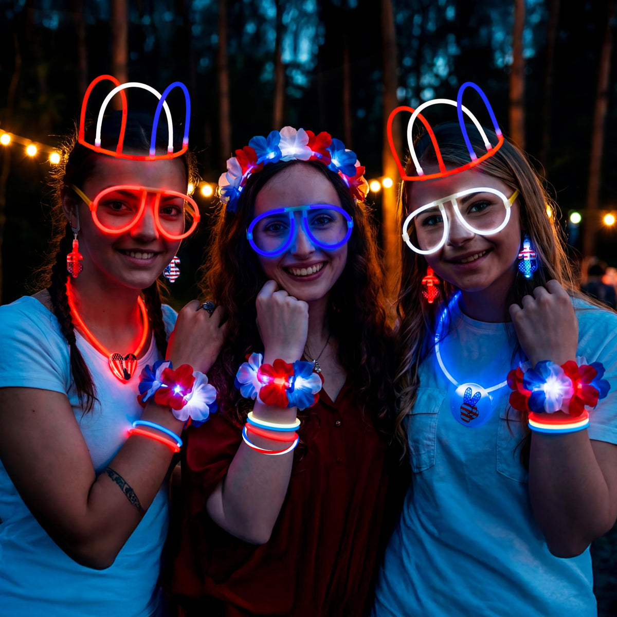 JOYIN Red, White & Blue 4th of July Glow Sticks & Accessories Pack
