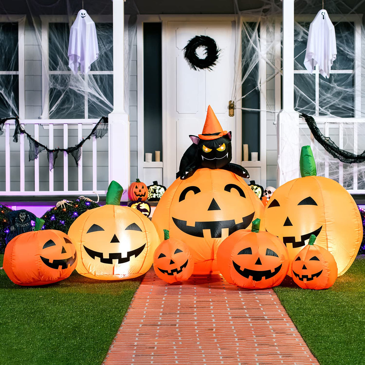 Joiedomi 7 FT Halloween Inflatable Pumpkin & Witch Cat - LED Outdoor Decor