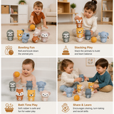 6-in-1 Soft Rubber Animal Bowling & Stacking Game – Montessori Learning Toy for Kids