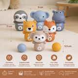 6-in-1 Soft Rubber Animal Bowling & Stacking Game – Montessori Learning Toy for Kids