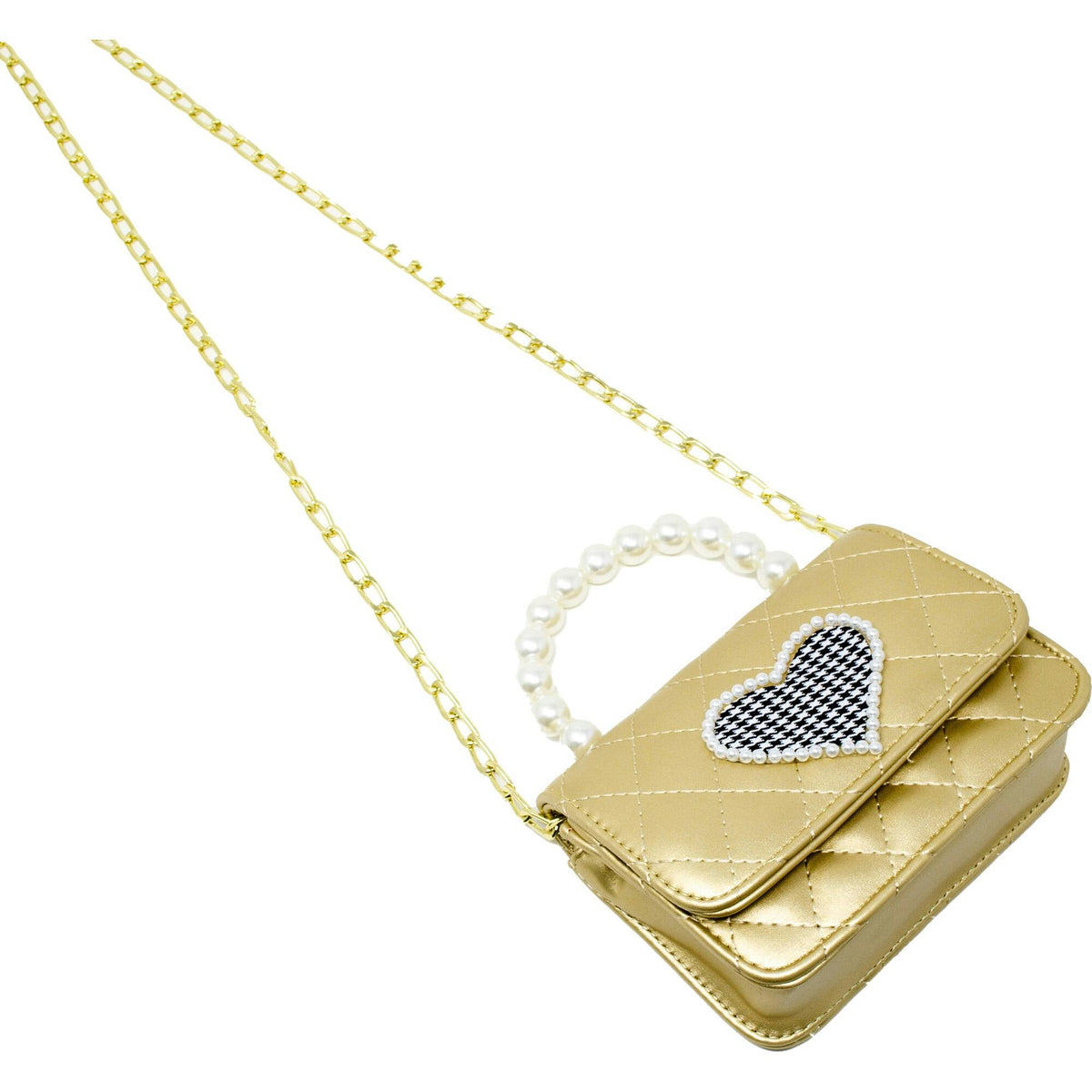 Quilted Pearl Handle Heart Bag