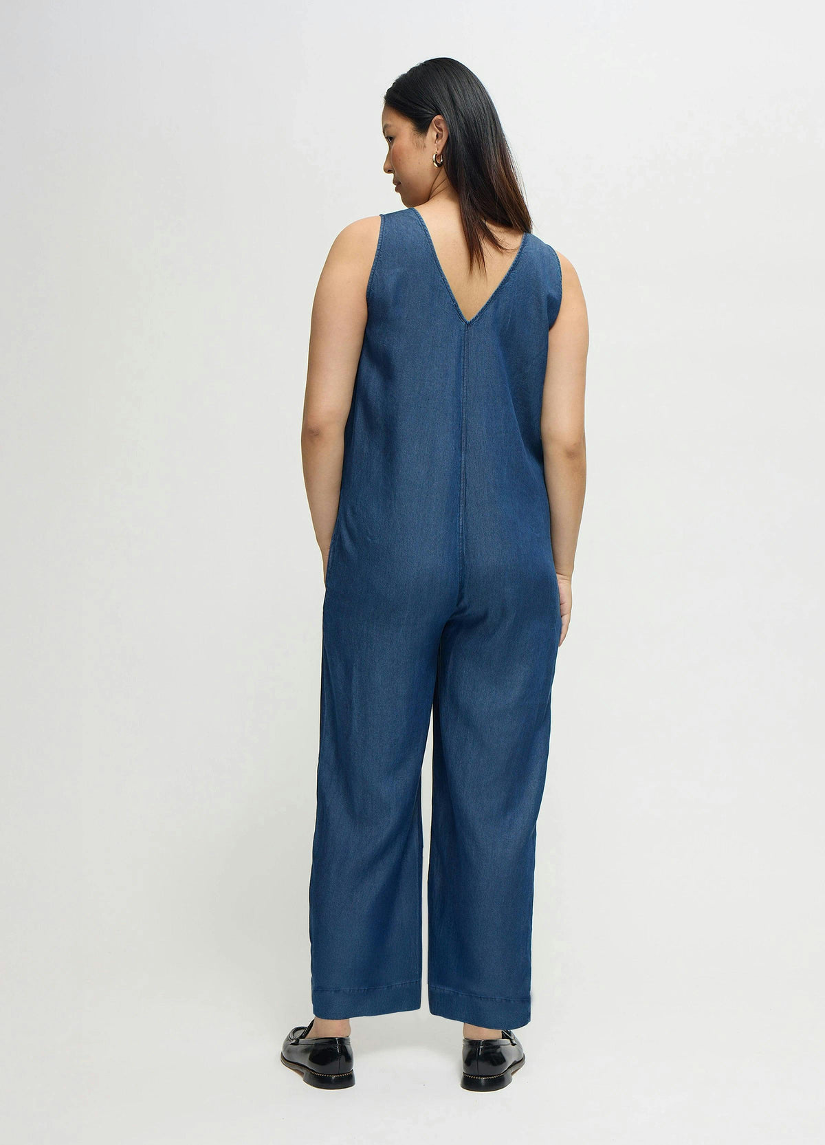 Wide Leg Zip Front Chambray Maternity and Nursing Jumpsuit