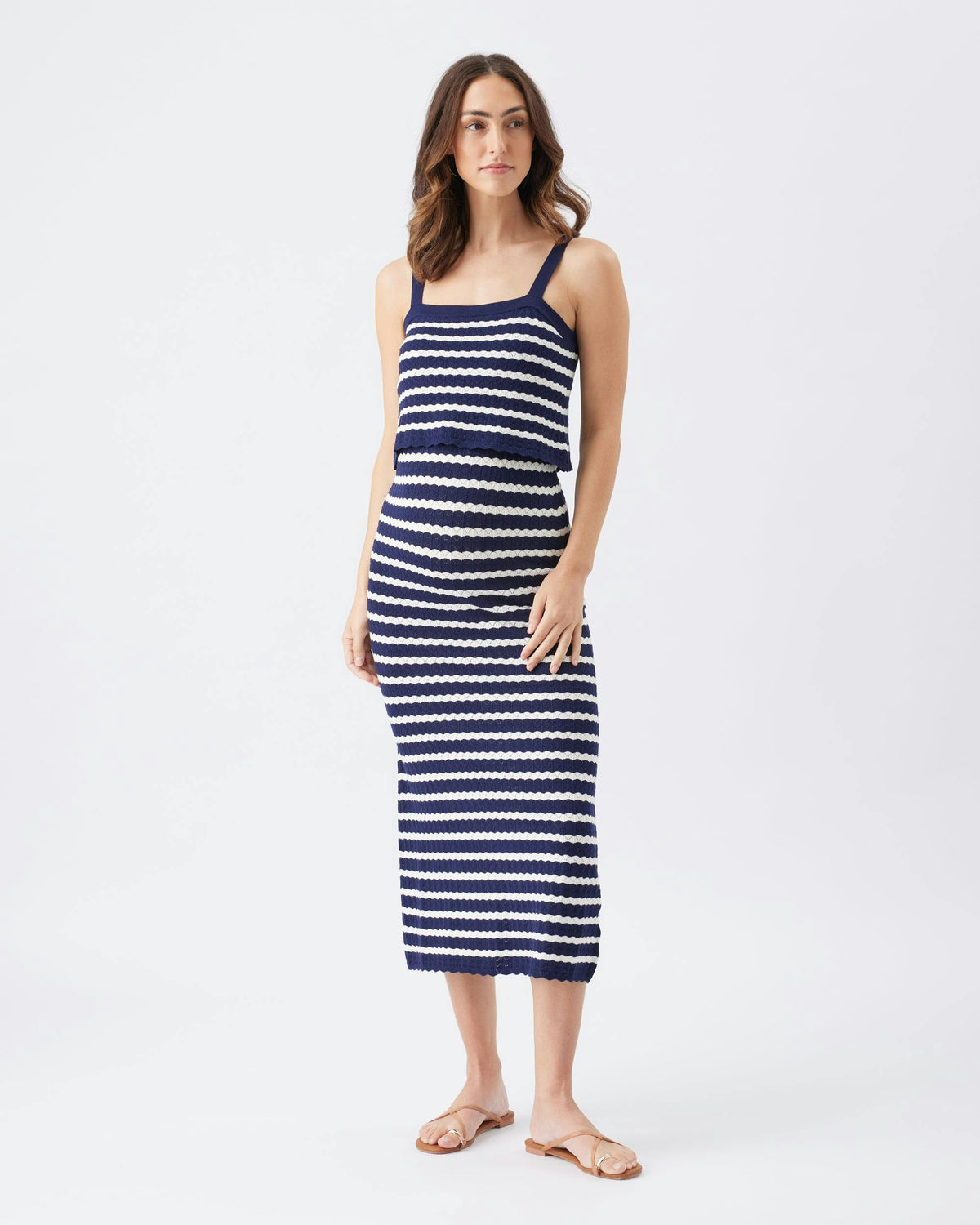 Pointelle Knit Nursing Dress  Navy / White