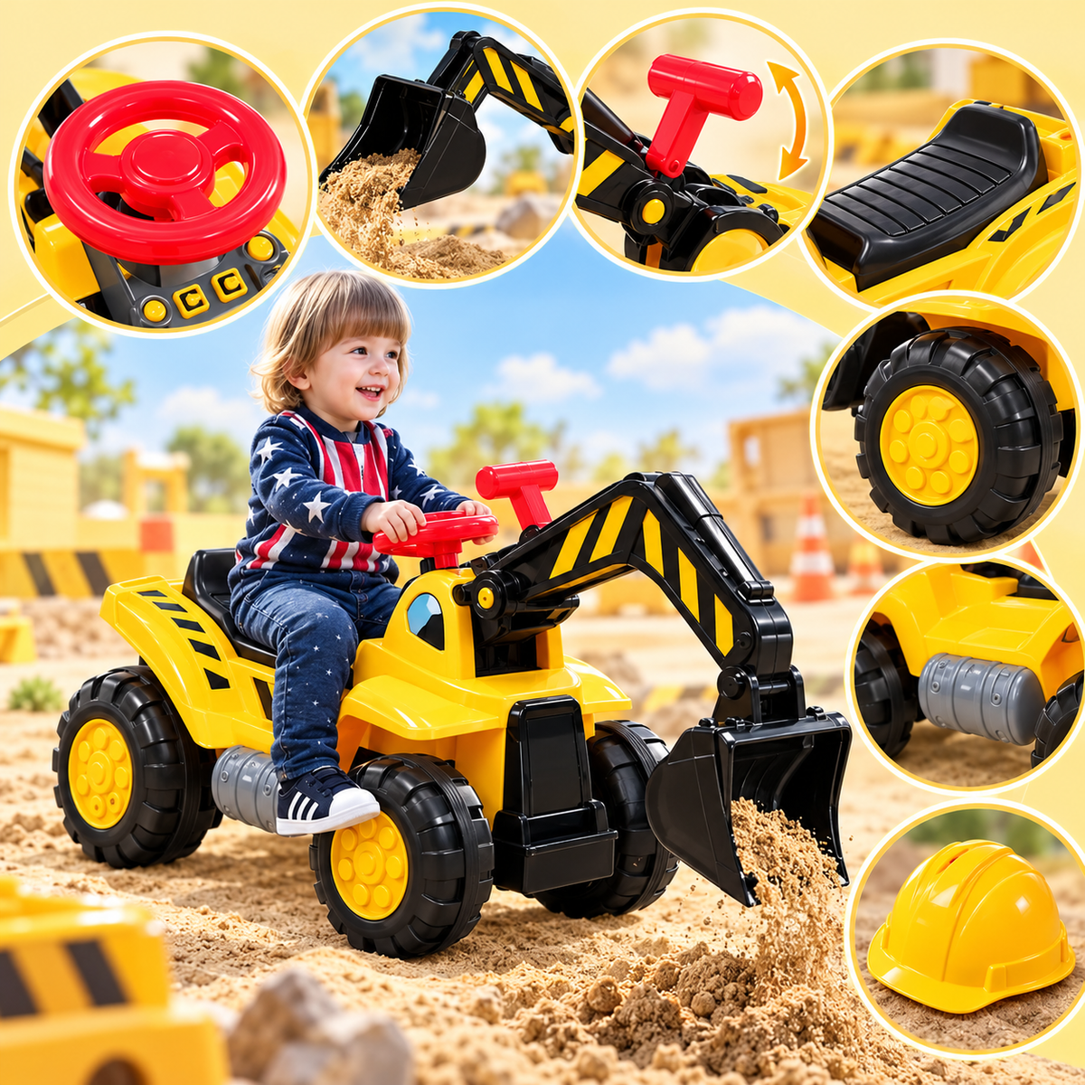 Kids Excavator Toy Outdoor Ride On Fun Active Play