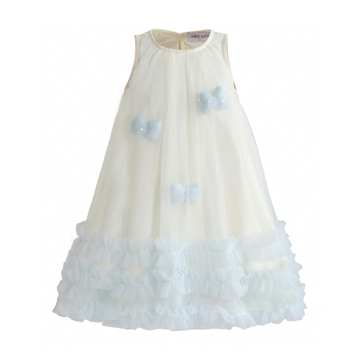 Cream & Blue Nayara Bow Dress